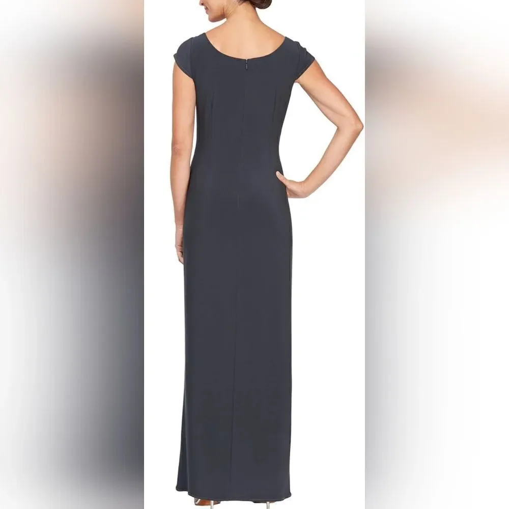 Alex Evenings Embellished Neck Cap Sleeve Column Gown NWT size 10 Charcoal Gray